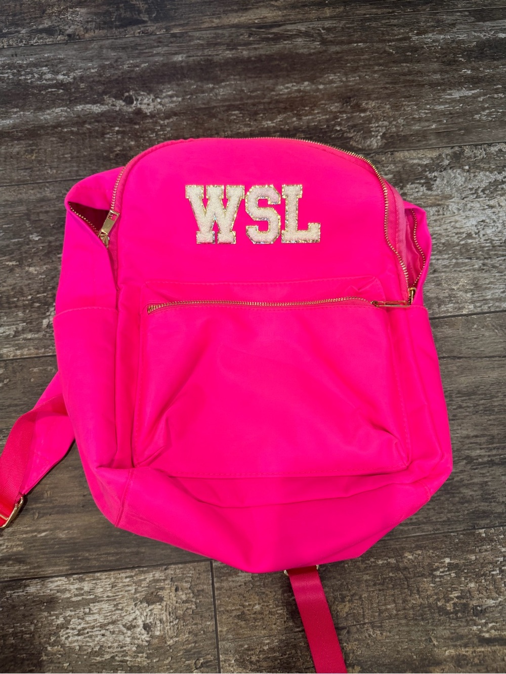 Bright Hot Pink Women's Backpack with Gold Accent